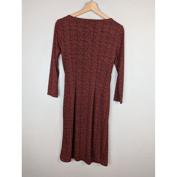 Talbots Dress Small Red Multicolor Ruched Waist 3/4 Sleeve Knit Boat Neck Mb - Picture 5 of 7